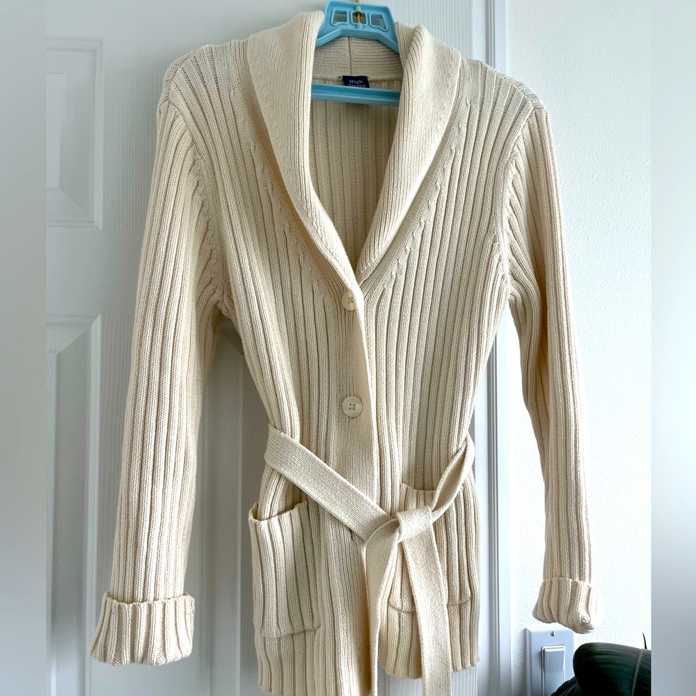 100% cotton vintage early 2000s Y2K High Sierra belted cream cardigan